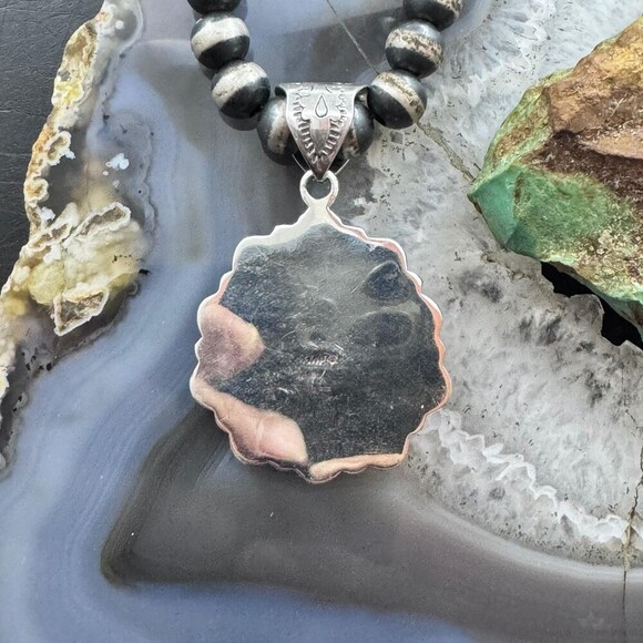 Native American Sterling Green Turquoise w/Phosphosiderite Cluster Pendant - Picture 7 of 10